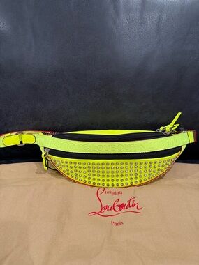 Christian Louboutin Neon Yellow Spike-Embellished Crossbody Belt Bag